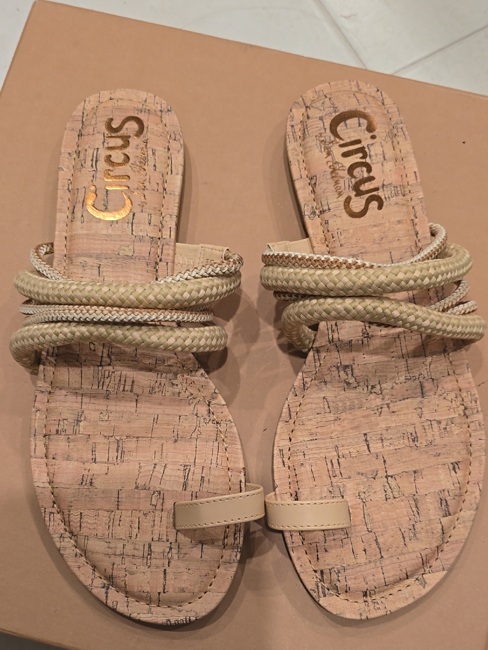 Circus by Sam Edelman Natural Beige Braided Cork Slide Sandals-New